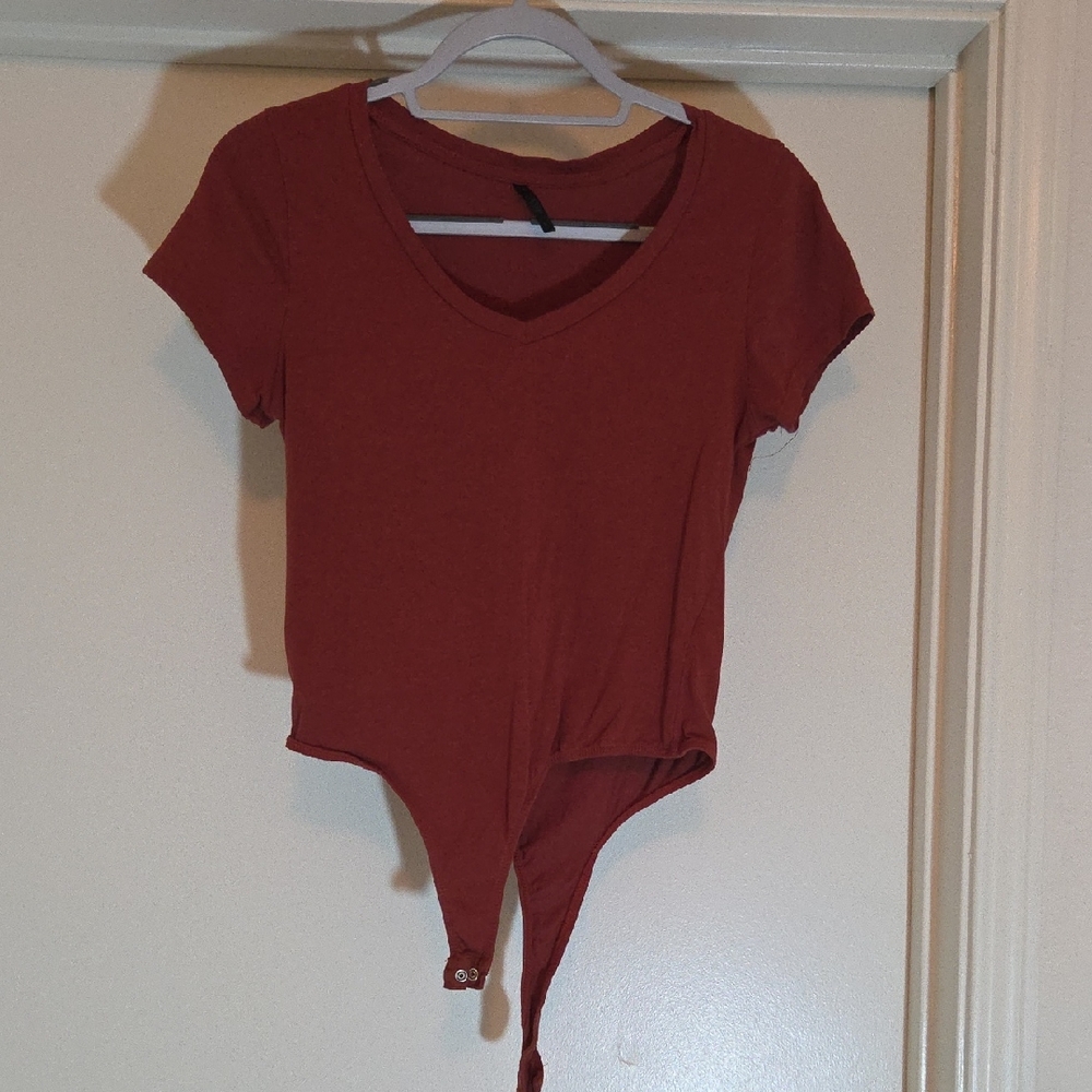 Splash Deep Red V-Neck Bodysuit